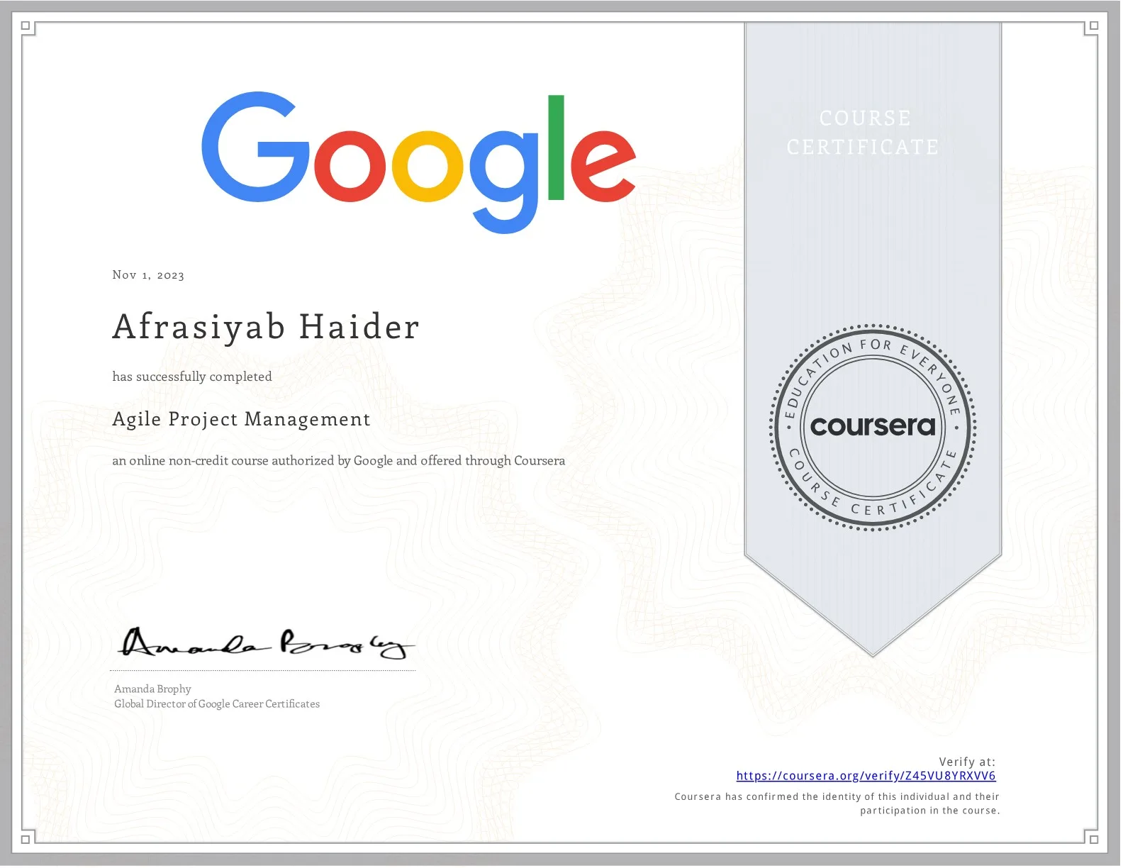Google Agile Project Management (Coursera)