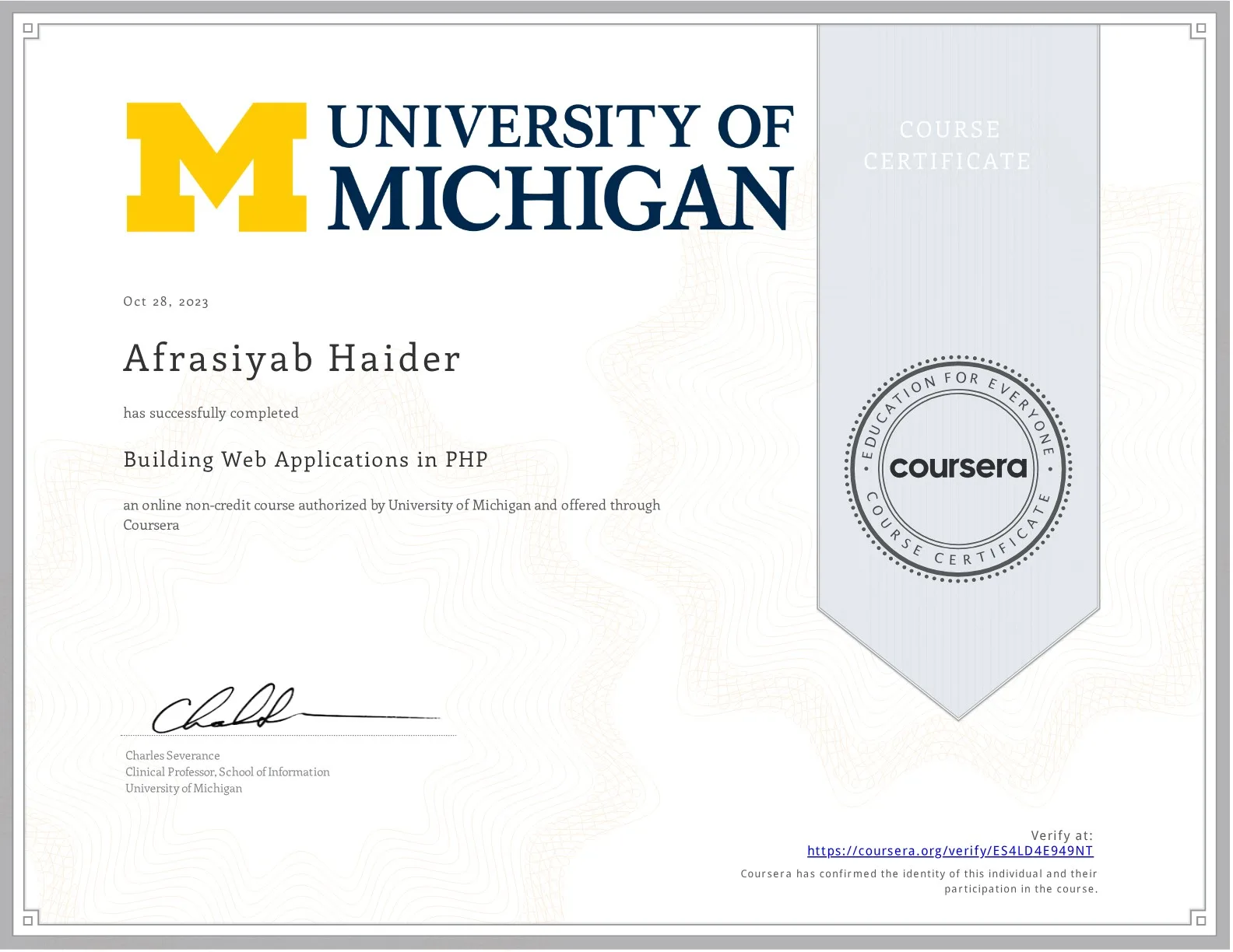 Building Web Applications in PHP (University of Michigan, Coursera)